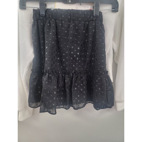 Girls White Long Sleeve Large Crop Top & Black Ruffled Mini Skirt Set Polka Dot - Picture 2 of 2